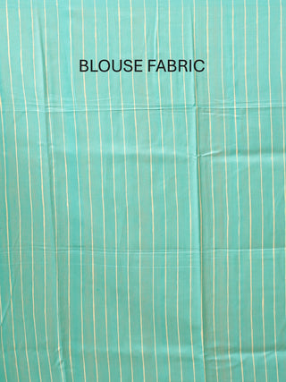 Beige and Aqua Blue Block Printed Bhagalpur Ghicha Tussar Silk Saree