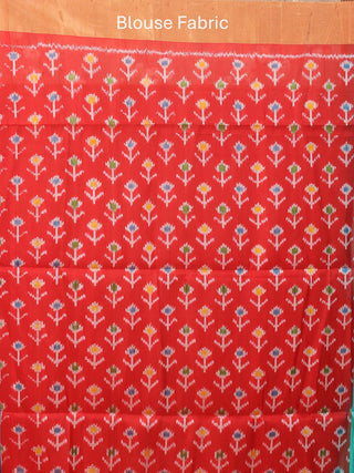 Teal And Red Handwoven Pochampally Dupion Silk Saree