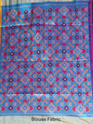 Yellow and Blue Handwoven Pochampally Dupion Silk Saree