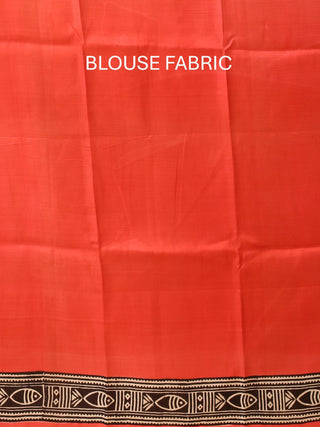 Red Pure Murshidabad Silk Block Printed Saree