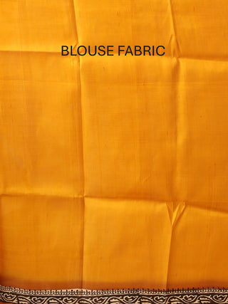 Mustard Yellow and Off-White Printed Murshidabad Silk Saree