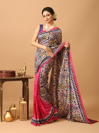 Half and Half Pure Bishnupur Katan Silk Printed Saree
