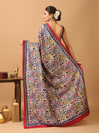 Half and Half Pure Bishnupur Katan Silk Printed Saree