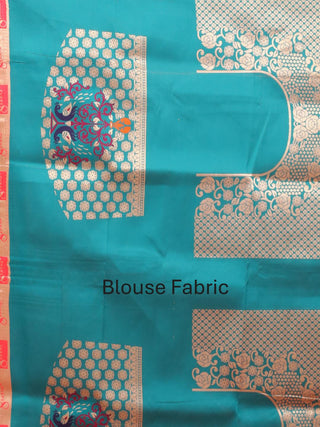 Tomato Red And Turquoise Blue Soft Silk Paithani Saree