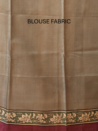 Purple Pure Tussar Silk Saree with Hand Block Prints
