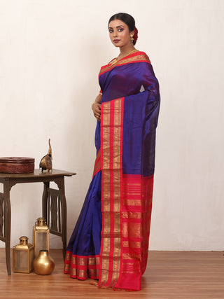 Royal Blue Handloom Kanchipuram Silk Cotton Saree