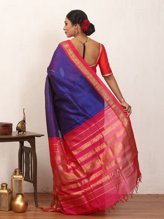 Royal Blue Handloom Kanchipuram Silk Cotton Saree