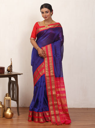 Royal Blue Handloom Kanchipuram Silk Cotton Saree