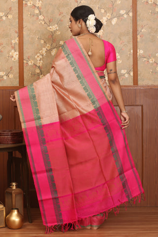 Beige-Pink Dual Tone  Kanchipuram Silk Cotton Handloom Saree