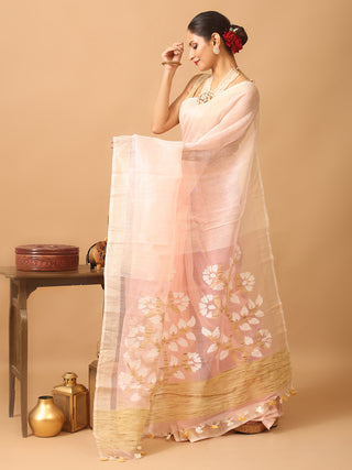 Soft Blush Pink Handloom Silk Linen Saree