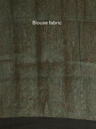 Bottle Green Handloom Silk Linen Saree with Intricate Floral Design