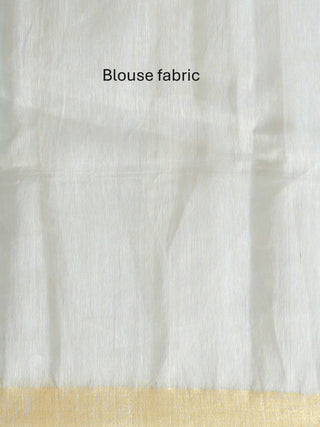 Ice Blue Handloom Silk Linen Saree with Handcrafted Floral Pallu
