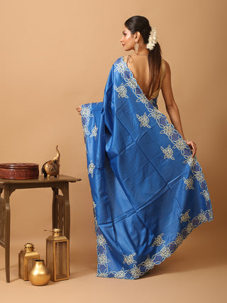 Royal Blue Tussar Silk Saree With