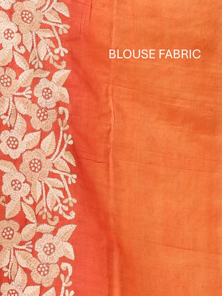 Rainbow-Coloured Bengal Tussar Silk Saree with Kantha Embroidery