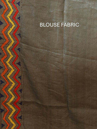 Elephant Grey Tussar Silk Saree with Kantha Embroidery