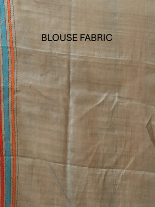Elephant Grey Tussar Silk Saree with Swan and Lotus Kantha Embroidery