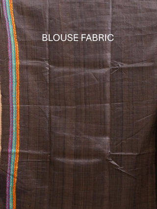 Charcoal Black Tussar Silk Saree with Hand Painting and Kantha Stitches