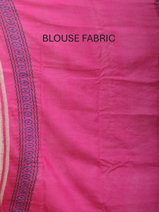 Golden Yellow Tussar Silk Saree with Kantha and Hand Block Prints