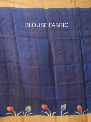 Black Base Pure Zari Tussar Silk Saree With Kalamkari Inspired Hand Painting