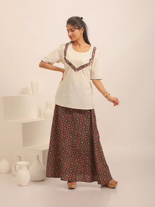 Light Brown Cambric Cotton Wrap Skirt With Multicolour Ajrakh Print