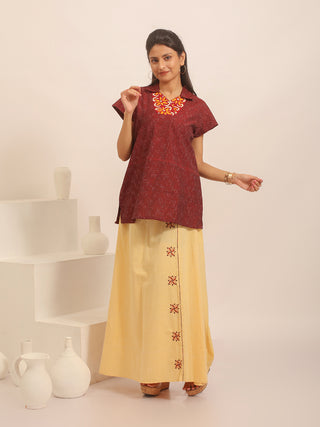 Handloom Cotton Long Skirt With Hand Embroidery