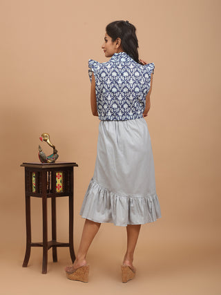 Grey Cotton Ruffled Asymmetrical Skirt