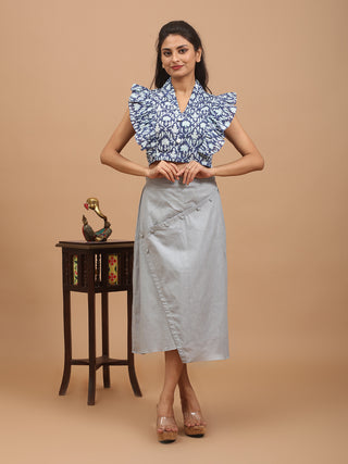 Grey Cotton Wrap Skirt With Elasticated Waist