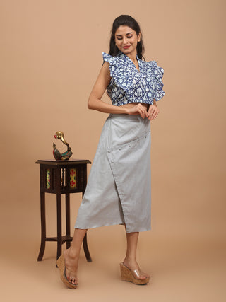 Grey Cotton Wrap Skirt With Elasticated Waist