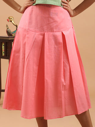 Lotus Pink Cotton Skirt With Fixed Box Pleats