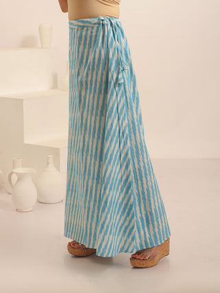 Sky Blue And White Pure Ikkat Cotton Long Skirt