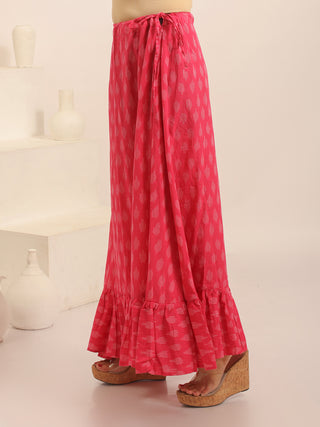 Fuchsia Pure Ikkat Cotton A-Line Skirt with Ruffled Hem
