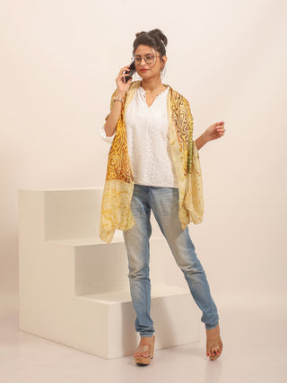 Mustard Swirl Batik Pure Silk Stole