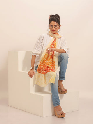 Rust-Orange Pure Mul Cotton Stole with Abstract Hand Batik