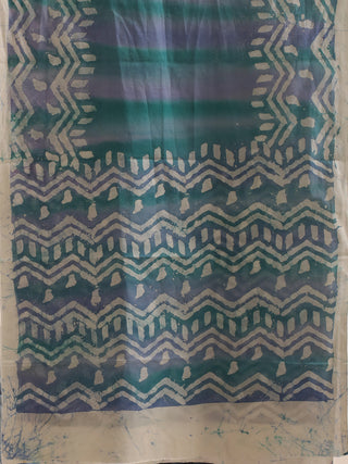 Purple-Teal Pure Mul Cotton Stole with Polka Batik Pattern