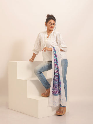 Pink-Moss Pure Mul Cotton Stole with Hand Batik