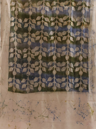 Olive-Blue Leaf Batik Pure Mul Cotton Stole