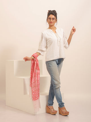 Rose Pink Polka Dot  Pure Mul Cotton Batik Stole