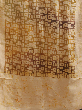 Ochre-Brown Grid Batik Pure Silk Stole