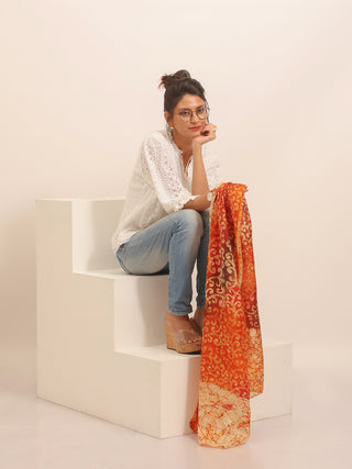 Rust Swirl Batik Pure Silk Stole