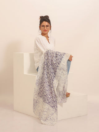 Lilac Grid Batik Pure Silk Stole