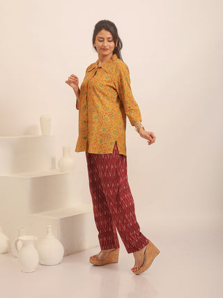 Mustard Yellow Mughal-Inspired Pure Cotton Ajrakh Top
