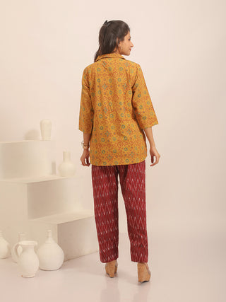 Mustard Yellow Mughal-Inspired Pure Cotton Ajrakh Top