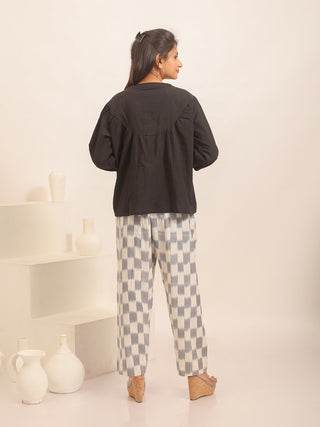 Black Floral Hand-Embroidered Pure Andhra Cotton Top