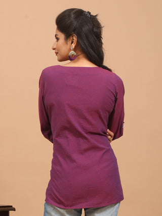 Purple Pure Andhra Cotton Hand-Embroidered Top
