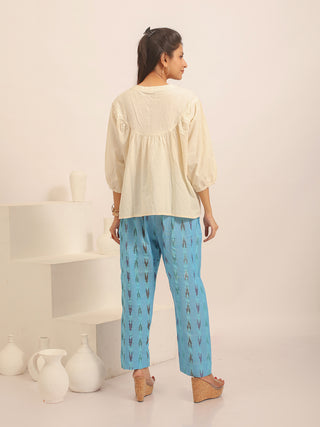 Cream Pure Andhra Cotton Top With Hand-Embroidered Yoke