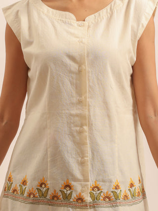 Cream Hand-Embroidered Pure Andhra Cotton Top