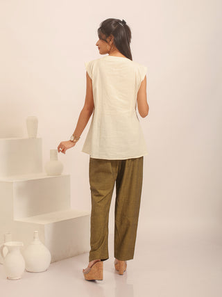 Cream Hand-Embroidered Pure Andhra Cotton Top