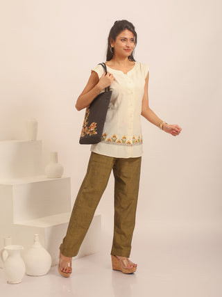 Cream Hand-Embroidered Pure Andhra Cotton Top