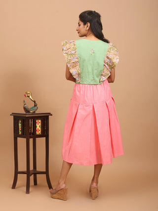 Pure Sanganeri Cotton and Cambric Cotton Combined Top with Hand Embroidery and Mirror Accents
