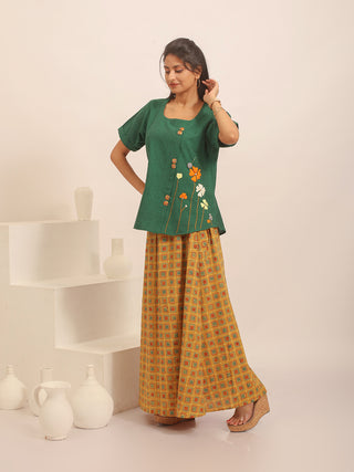 Forest Green Pure Andhra Cotton Hand-Embroidered Top